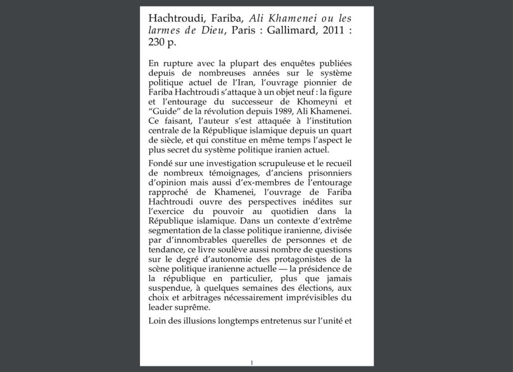 Ali Khamenei ou les larmes de Dieu - Fariba Hachtroudi